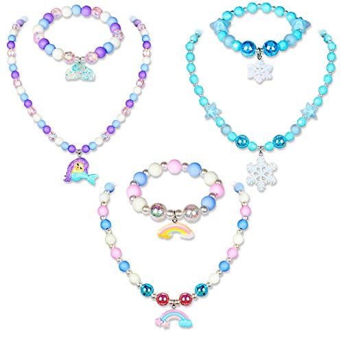 G.C 3 Sets Colorful Necklace Bracelet with Cute Mermaid Rainbow Princess Pendant Kids Stretchy Chunky Costume Friendship Jewelry Gift Toys Party Favors Dress up Jewelry for Toddler Girls G.C 3 Sets Colorful Necklace Bracelet with Cute Mermaid Rainbow Princess Pendant Kids Stretchy Chunky Costume Friendship Jewelry Gift Toys Party Favors Dress up Jewelry for Toddler Girls